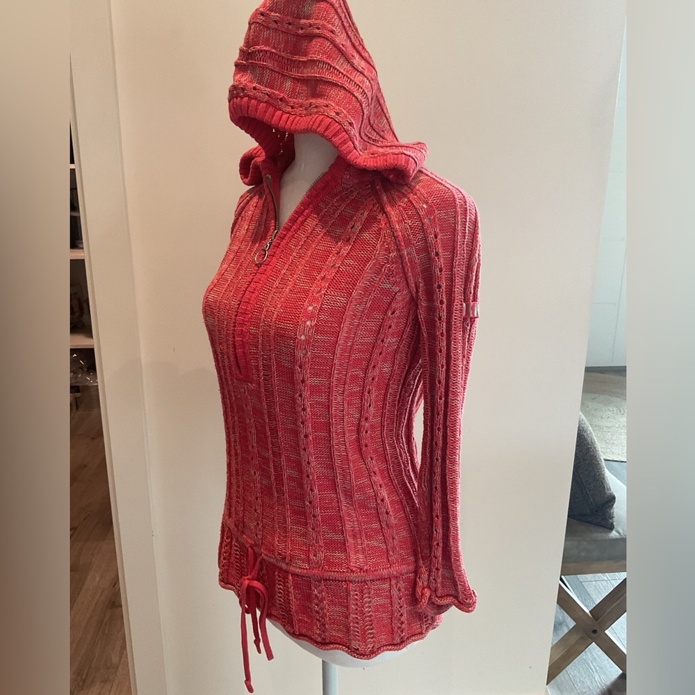 DKNY  JEANS PETITE Y2K Coral/ Pink Knit Half-Zip Sweater - Picture 5 of 11